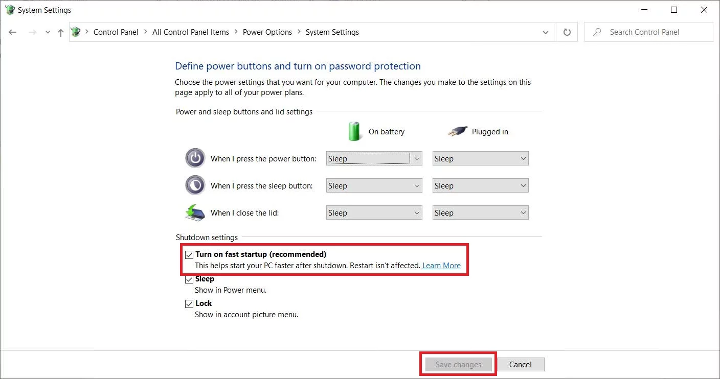 win 10 fast boot